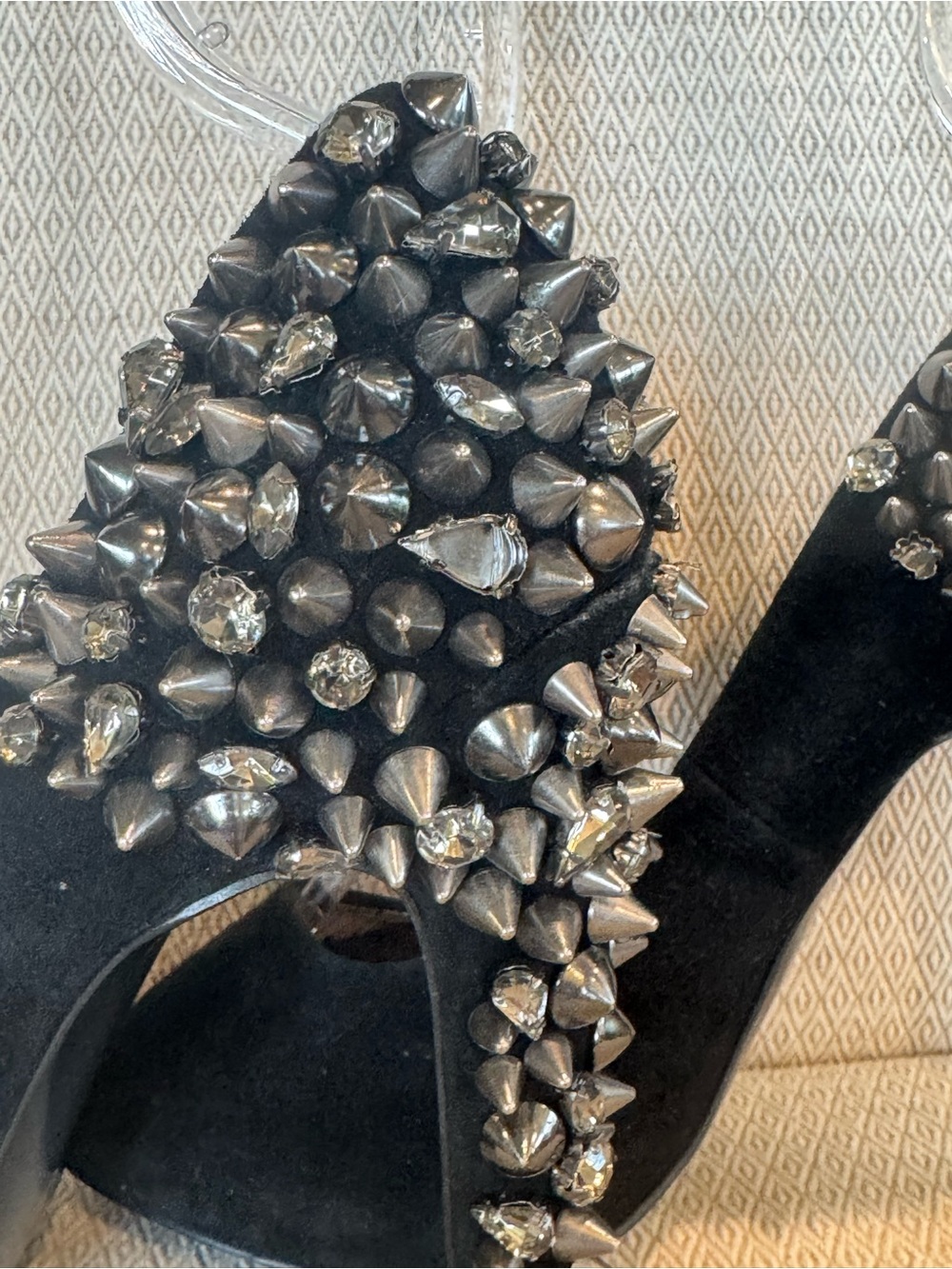 Sam Edelman Black Suede Peep-Toe Heels with Spike Embellishments - Picture 7 of 10